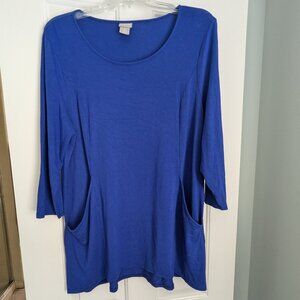Chicos 3/4 sleeve,  Royal Blue, Tunic Top - Size 2